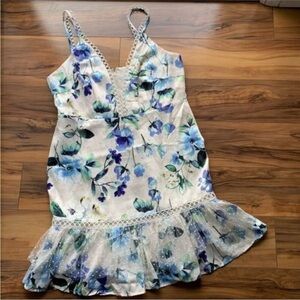 Foxiedox multicolored floral cocktail dress L Floral Dress with Lace Trim